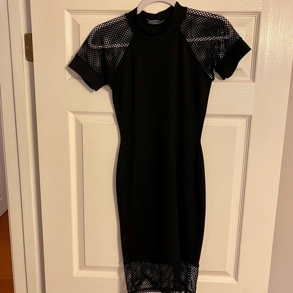 Black Midi Dress with Mesh